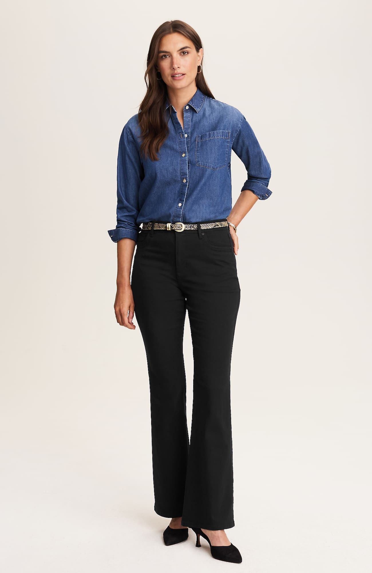 Jjill J.jill Curvy-fit Curved-pocket Flare Jeans In Black