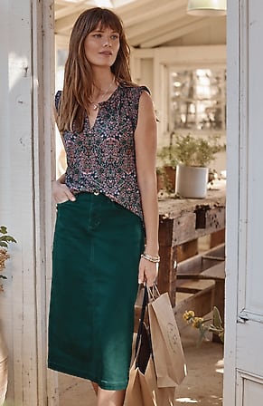 Image for Slit-Back Denim Midi Skirt