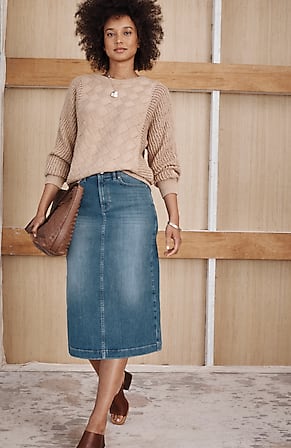 Image for Slit-Back Denim Midi Skirt