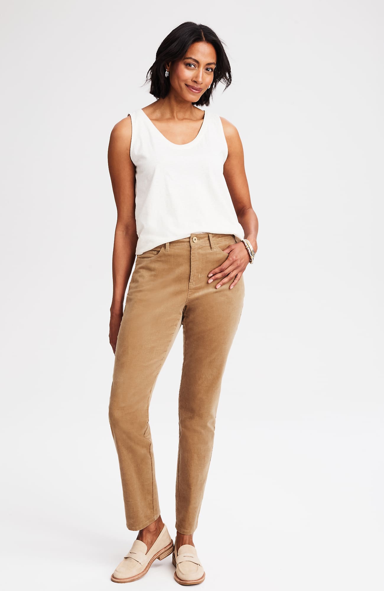 Jjill J.jill Curvy-fit Corduroy Slim-leg Pants In Brown