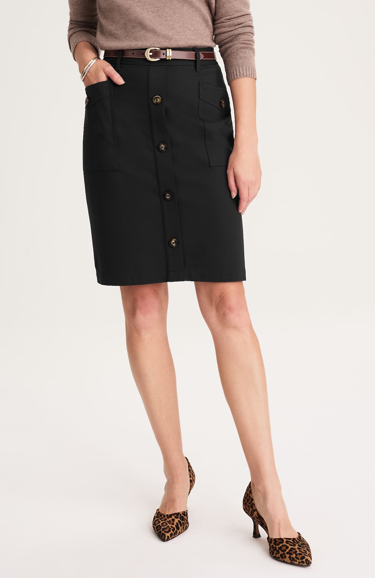 Jjill J.jill Ponte Button-front Skirt In Black