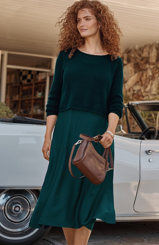 dark green dress sweater MIXED-MEDIA TWO-PIECE Circa 1943 Misses Two-Piece Size:4XLarge wine dresses Olive green Long Sleeve Design