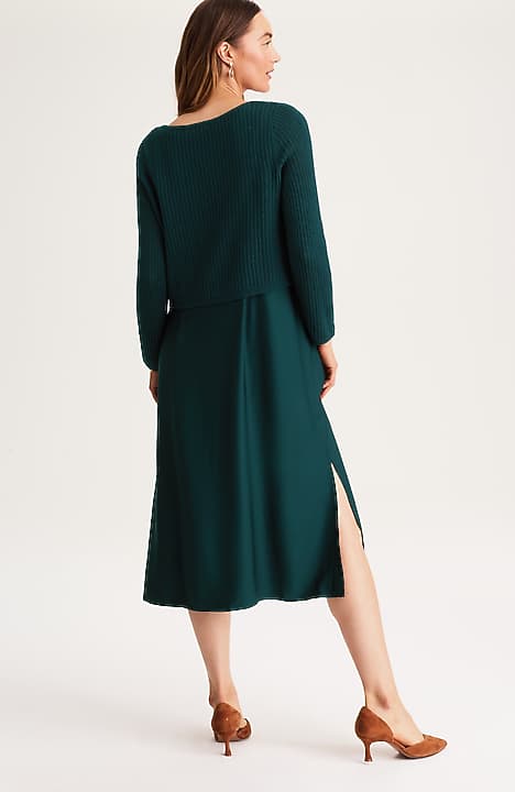 Women's Mixed-Media Two-Piece Sweater Dress (Dark Teal) (Size: Xs) | J.Jill