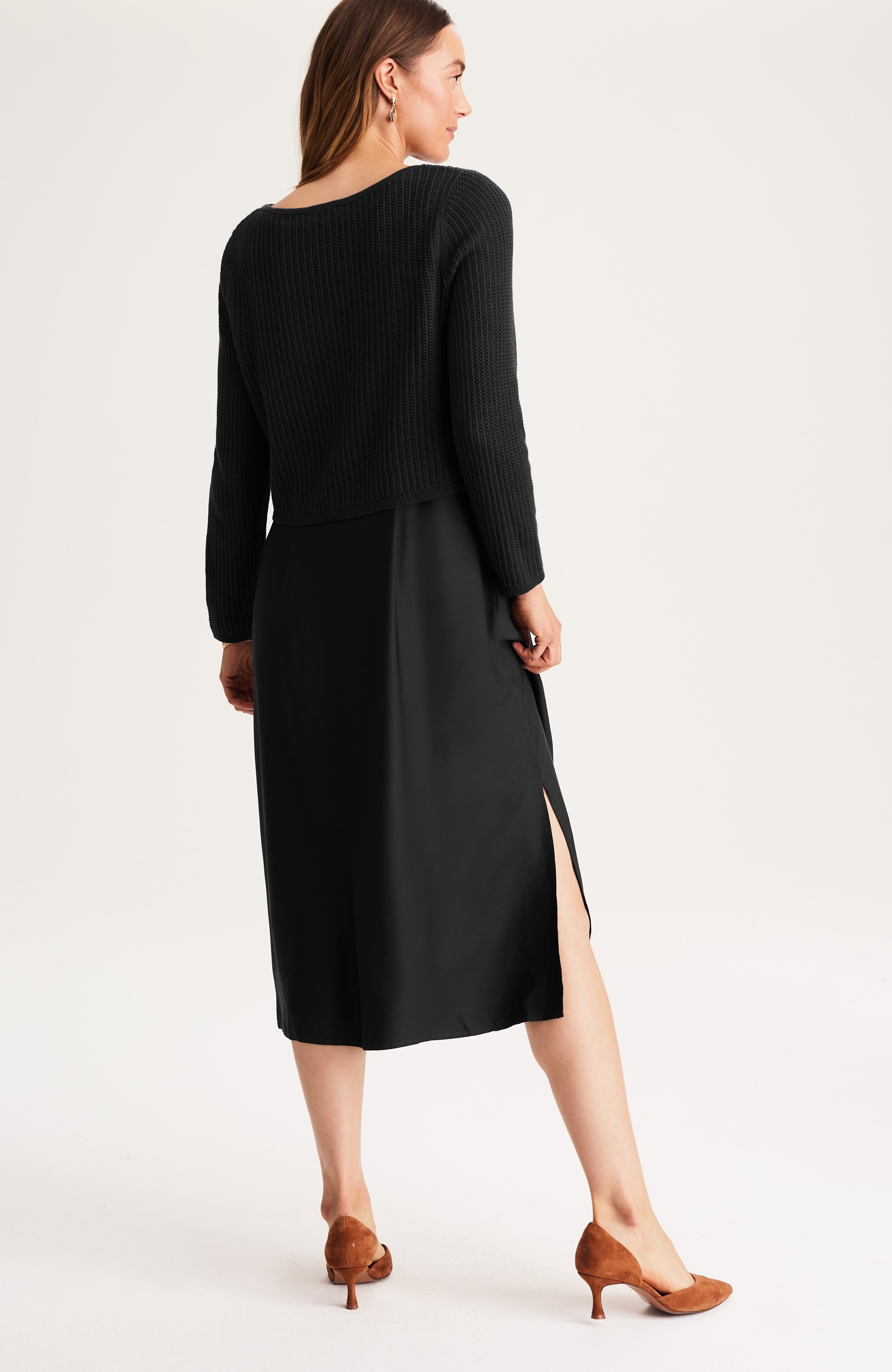 mixed-media two-piece sweater dress