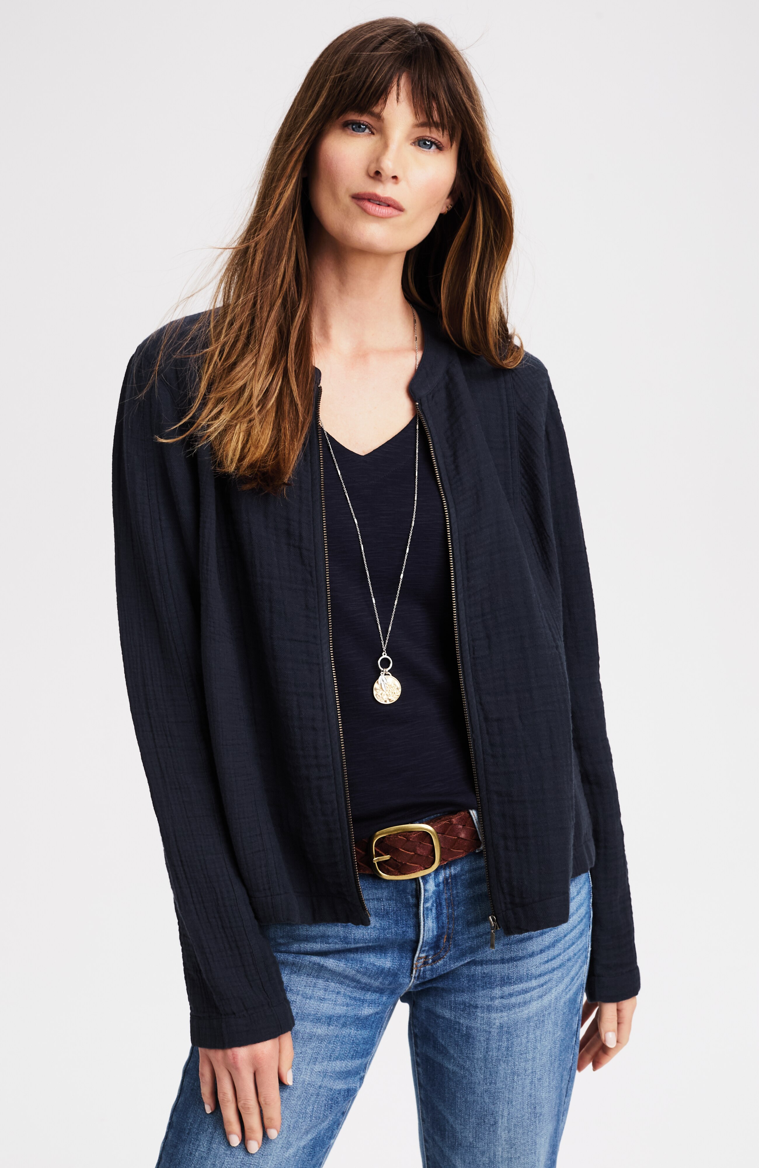 mixed-gauze garment-washed jacket
