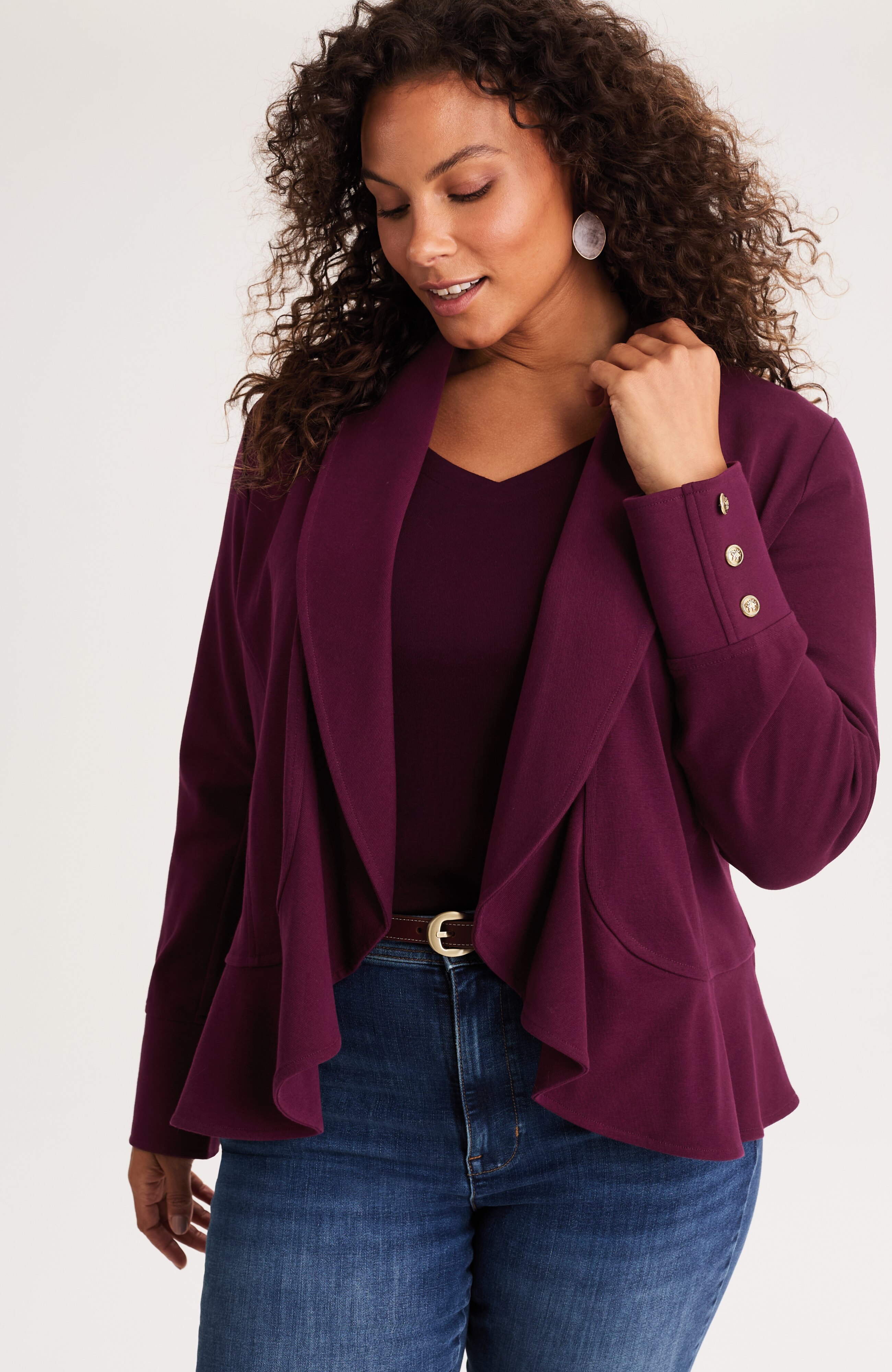 KNIT FLOUNCED-HEM JACKET | JJill