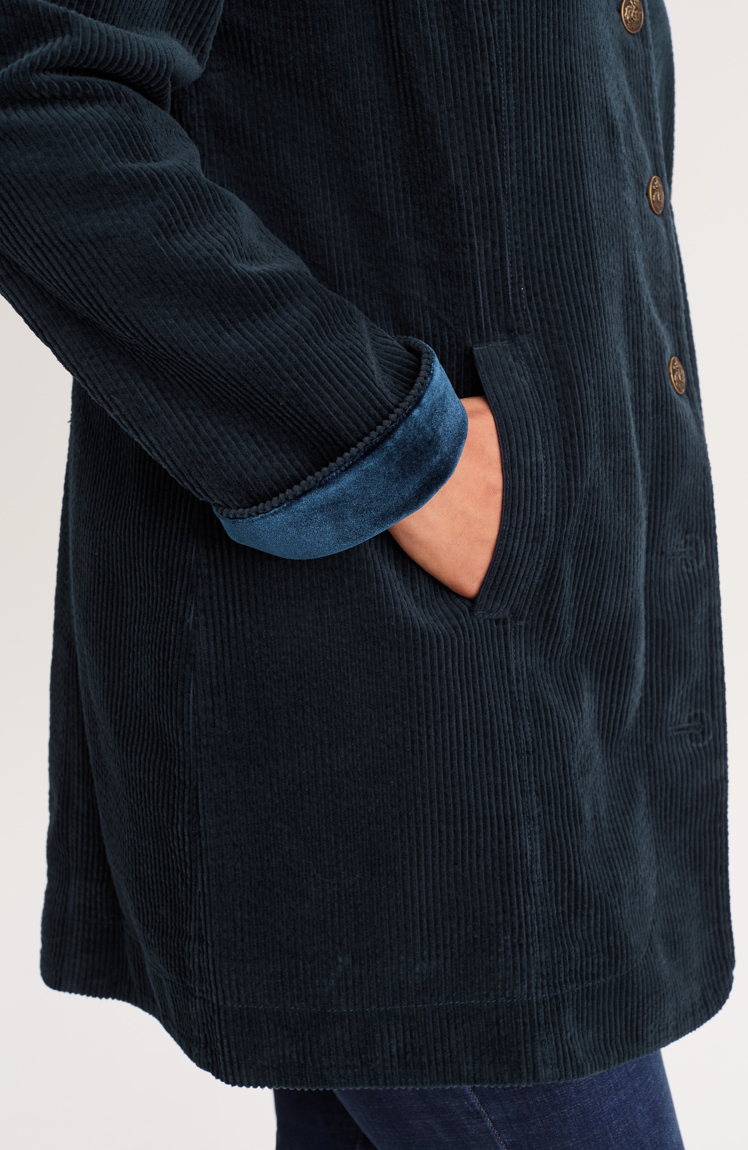 tumbled-cord military duster jacket