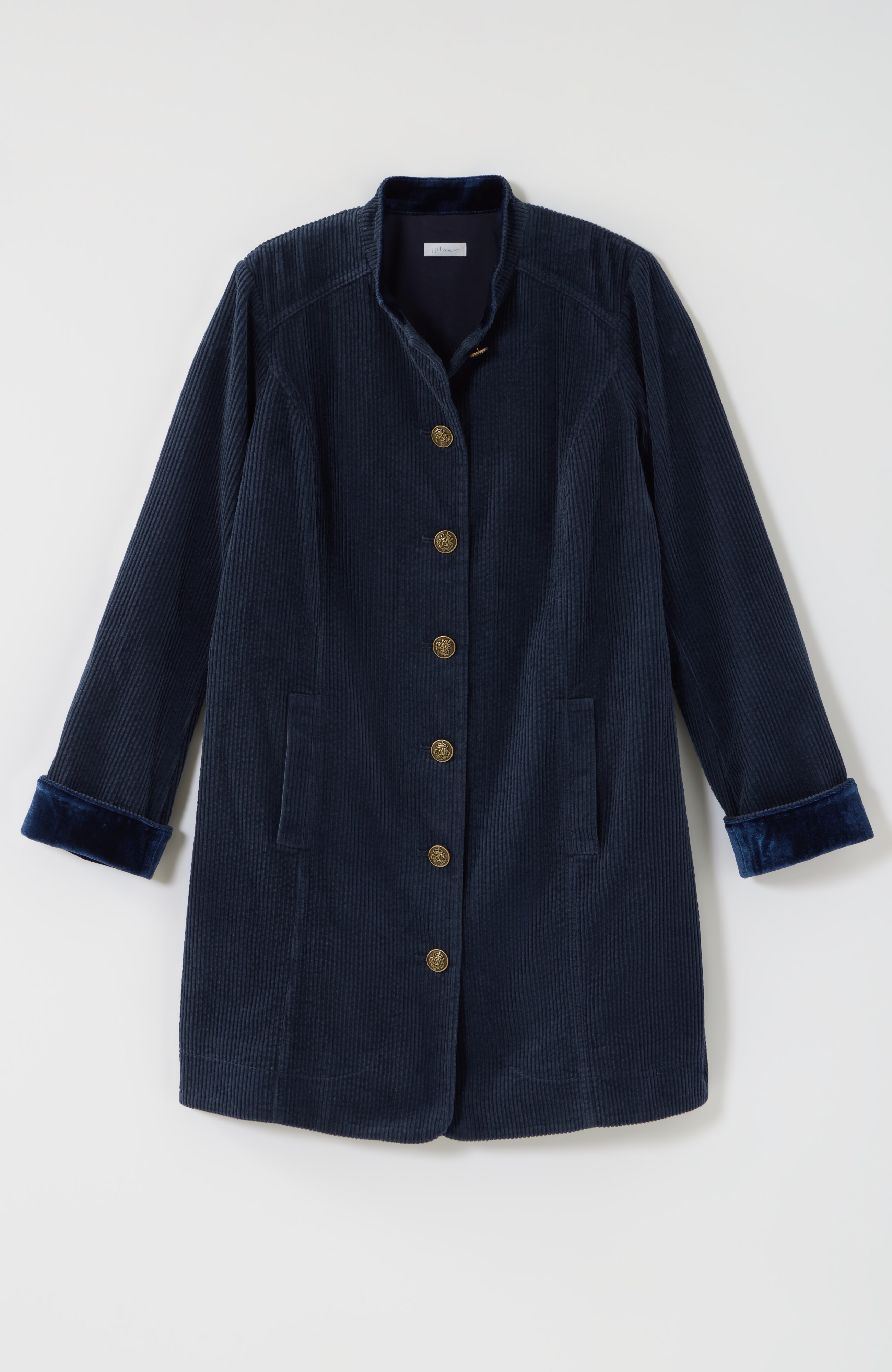 tumbled-cord military duster jacket