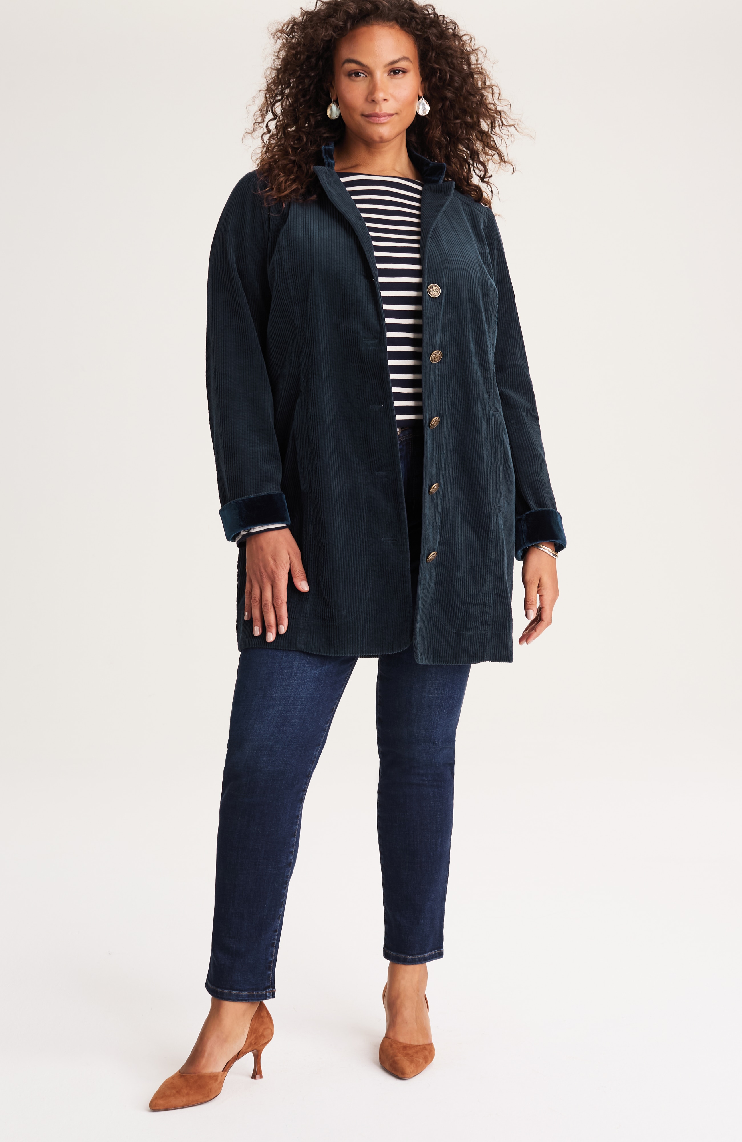 tumbled-cord military duster jacket