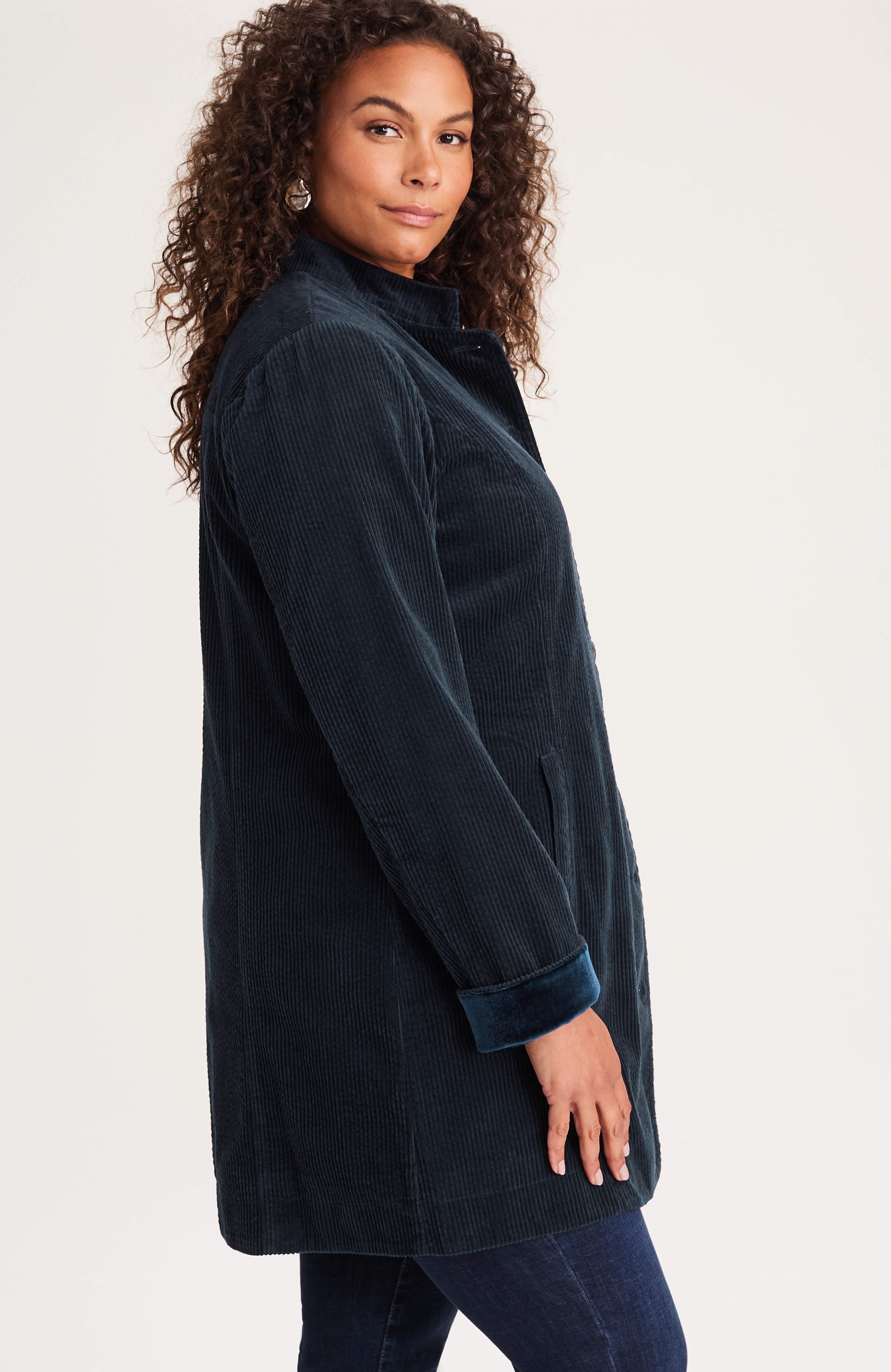 tumbled-cord military duster jacket