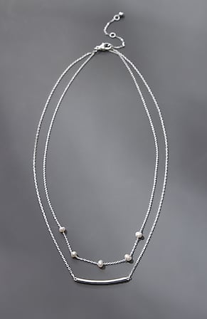 Image for Sterling Silver Pearl & Bar Necklace