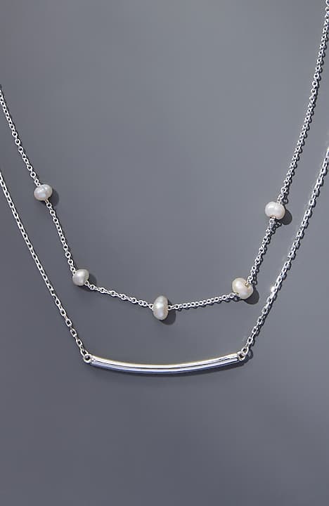 sterling silver pearl & bar necklace