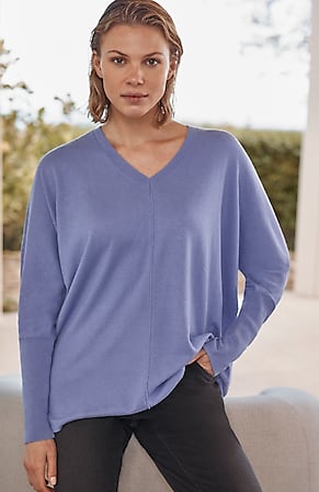 Image for Pure Jill Ribbed-Cuffs V-Neck Pullover