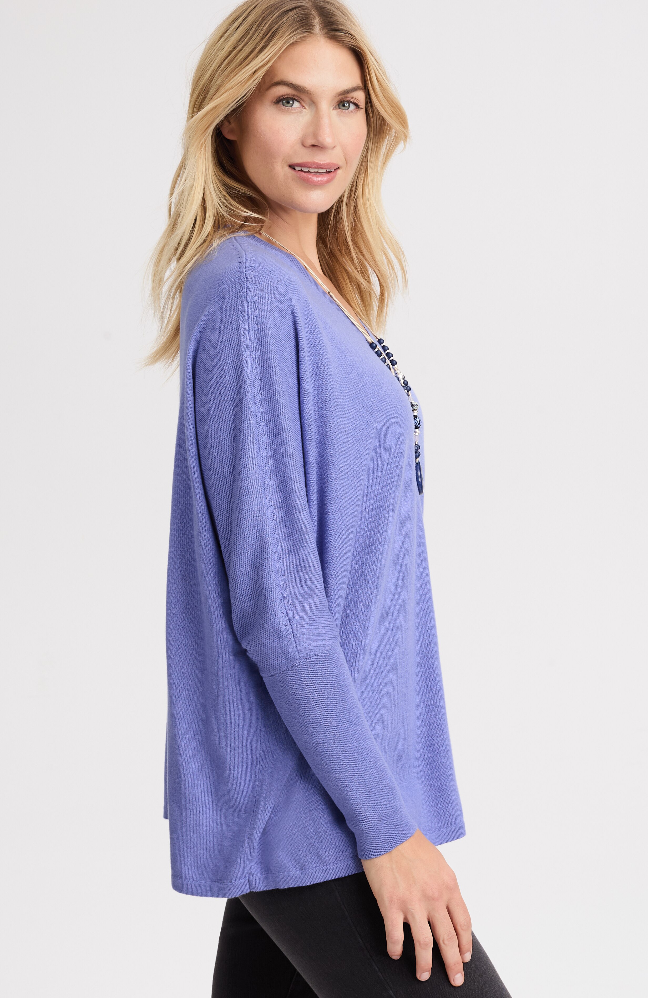 PURE JILL RIBBED-CUFFS V-NECK PULLOVER | JJill