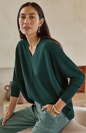 Image for Pure Jill Ribbed-Cuffs V-Neck Pullover