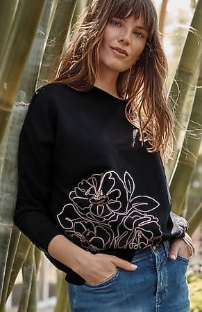 Image for Embroidered-Blooms Relaxed Sweatshirt