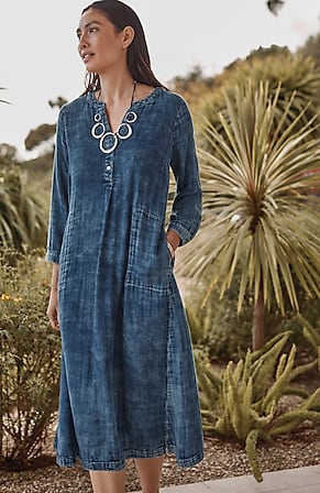 Image for Pure Jill Double-Cloth Indigo Henley Dress