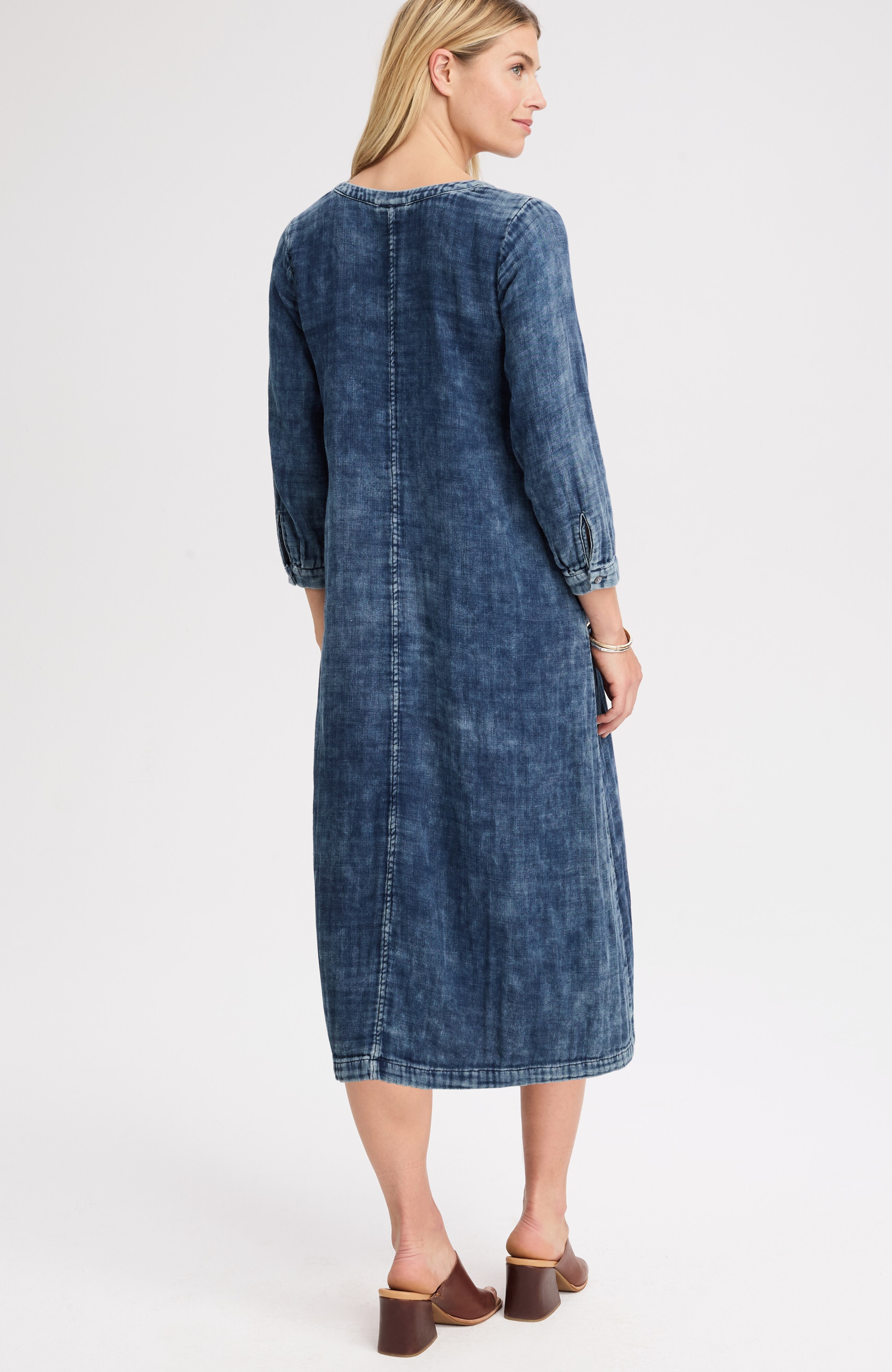 pure jill double-cloth indigo henley dress