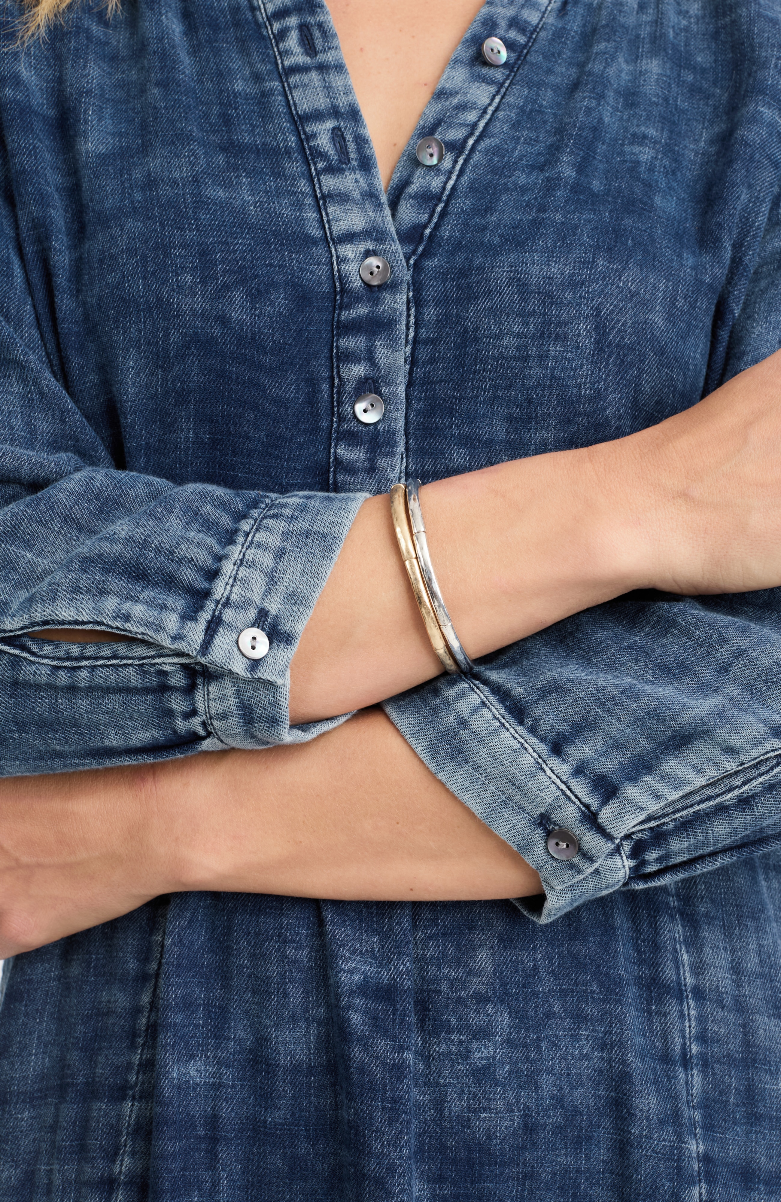 pure jill double-cloth indigo henley dress