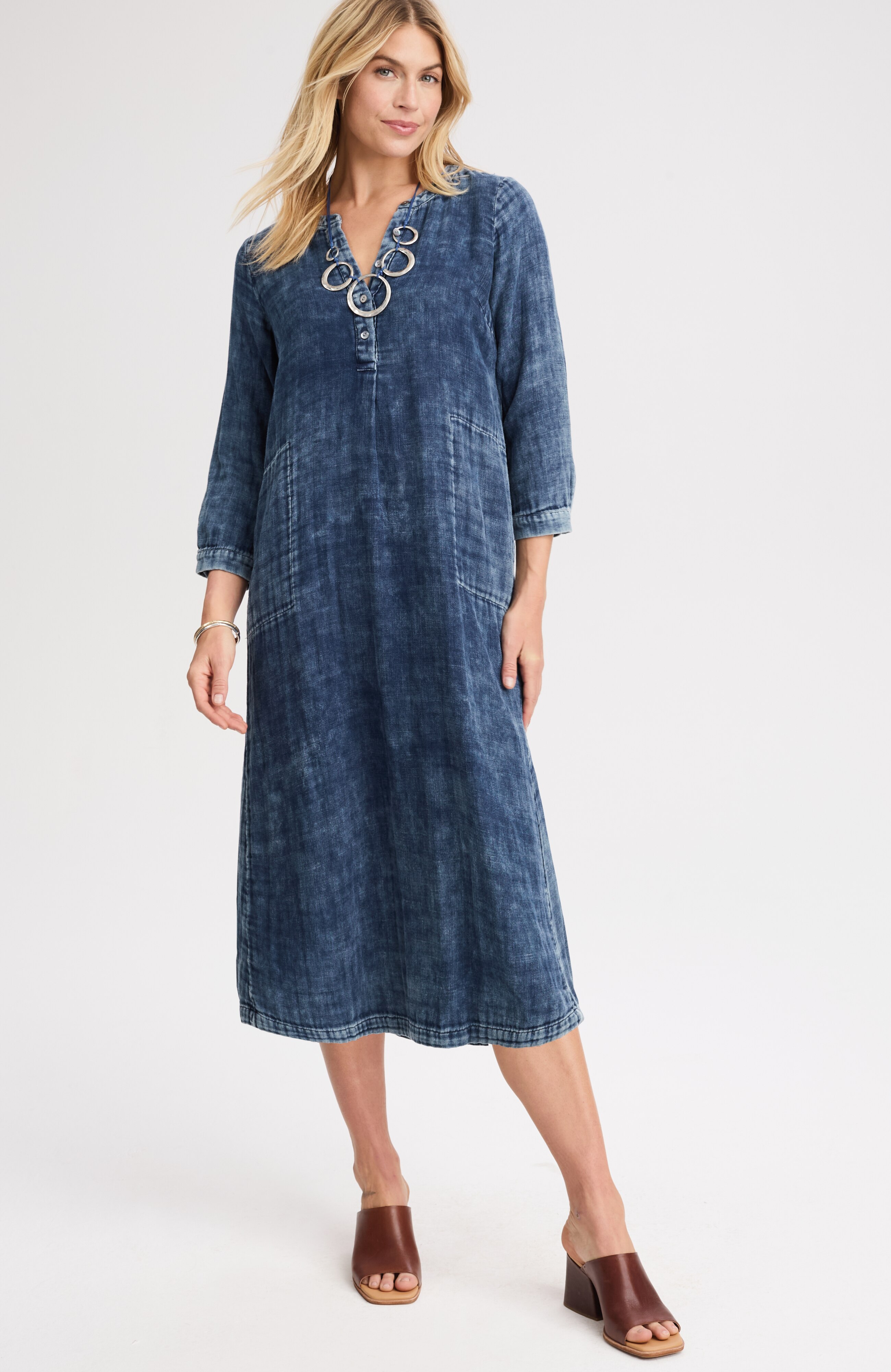pure jill double-cloth indigo henley dress