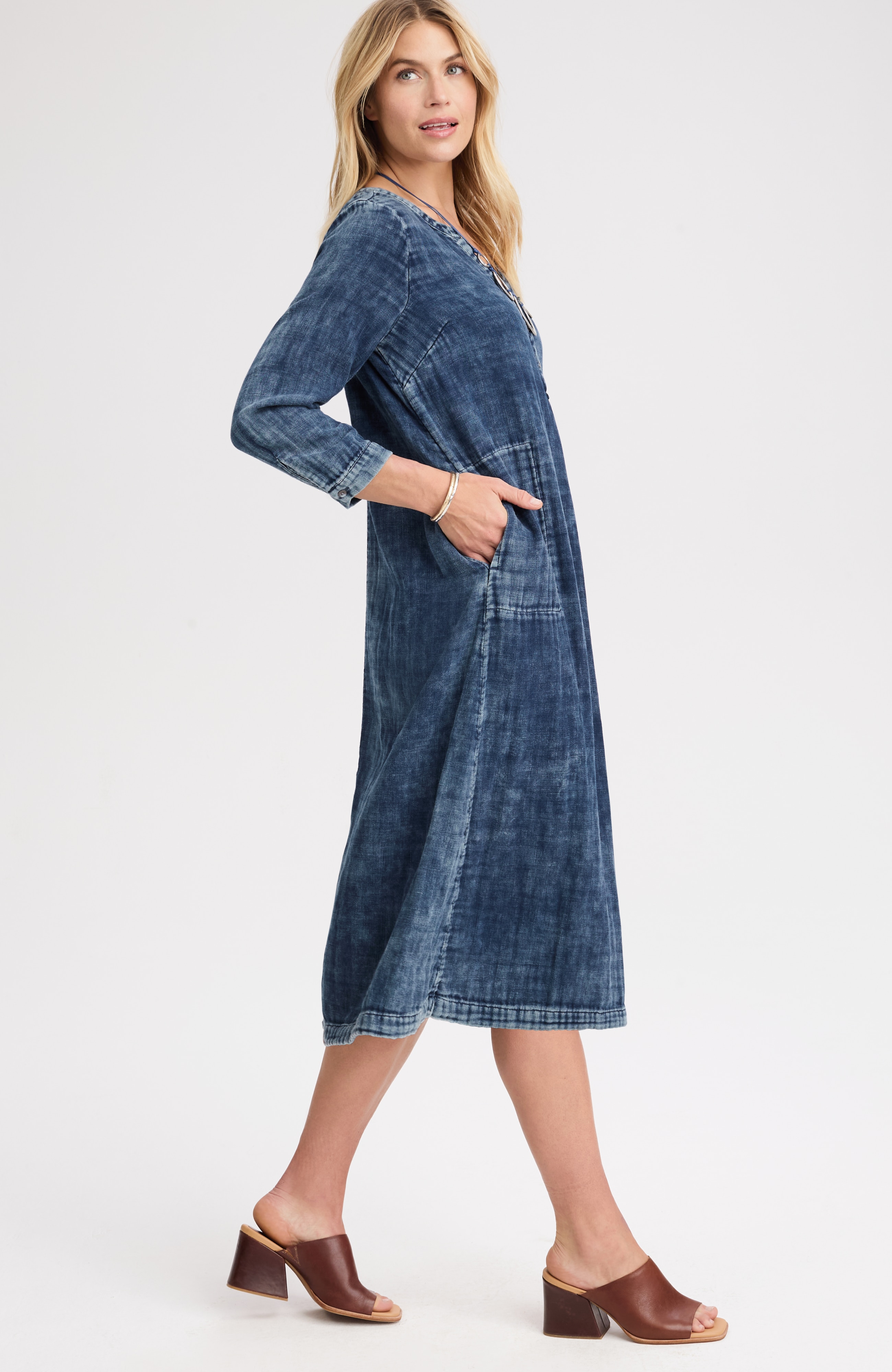 pure jill double-cloth indigo henley dress