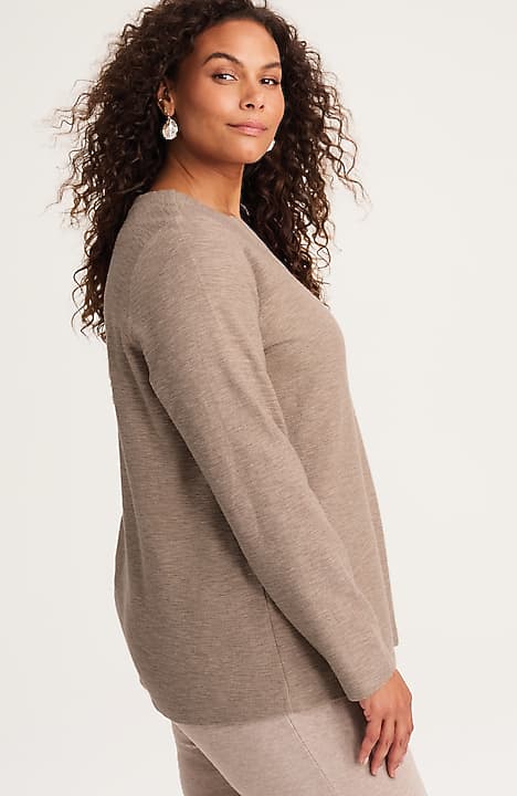 Top Pure Jill Soft Touch En Coton Beige - Col Drapé Et Manches 3/4 - Taille Small Petite - Occasion Très Bon état