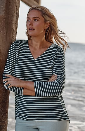 Image for Wearever Mitered-Stripe V-Neck Top
