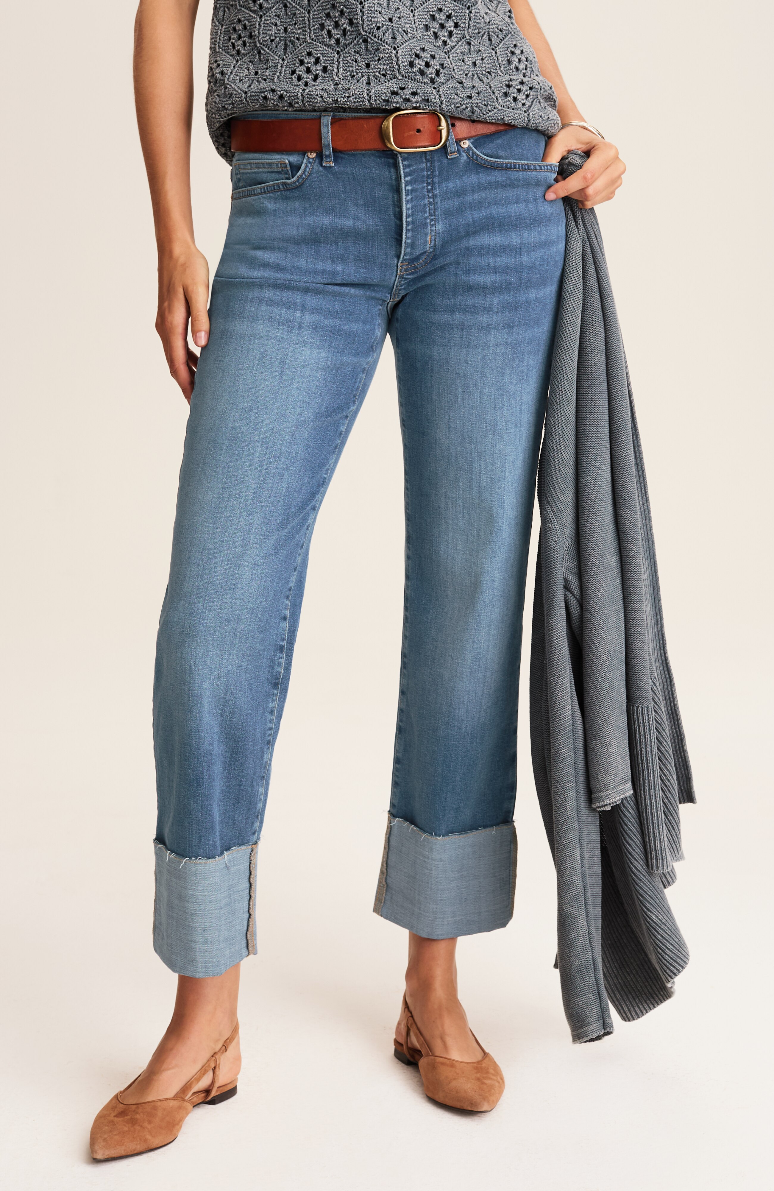 fringed-cuff straight-leg jeans