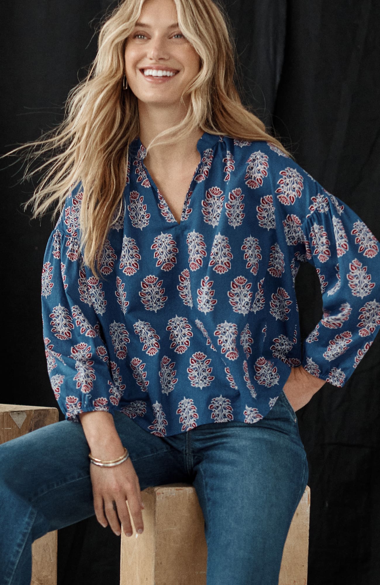 Jjill J.jill Printed Cotton Top In Multi