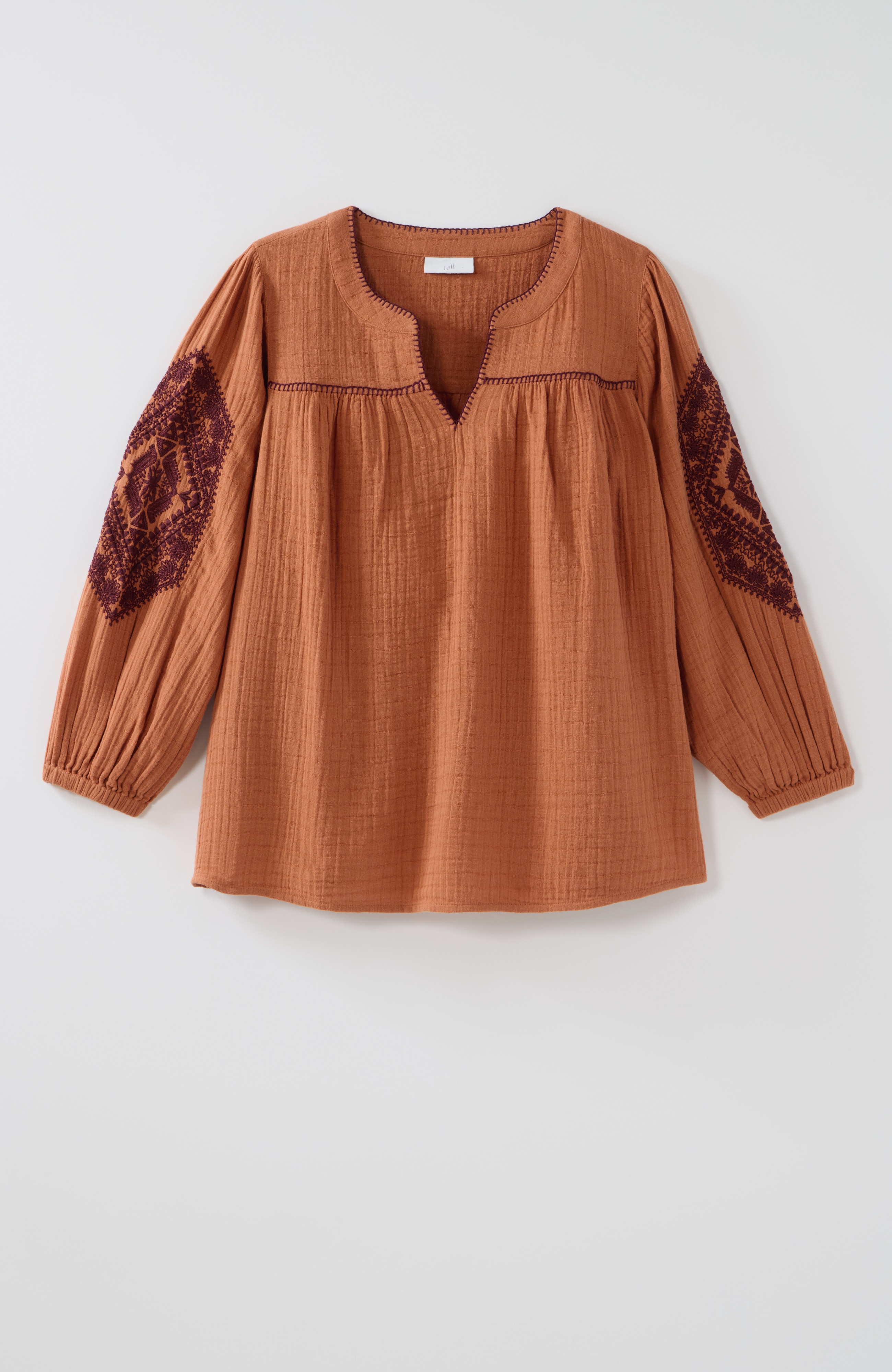 cotton-gauze contrast-embroidered top