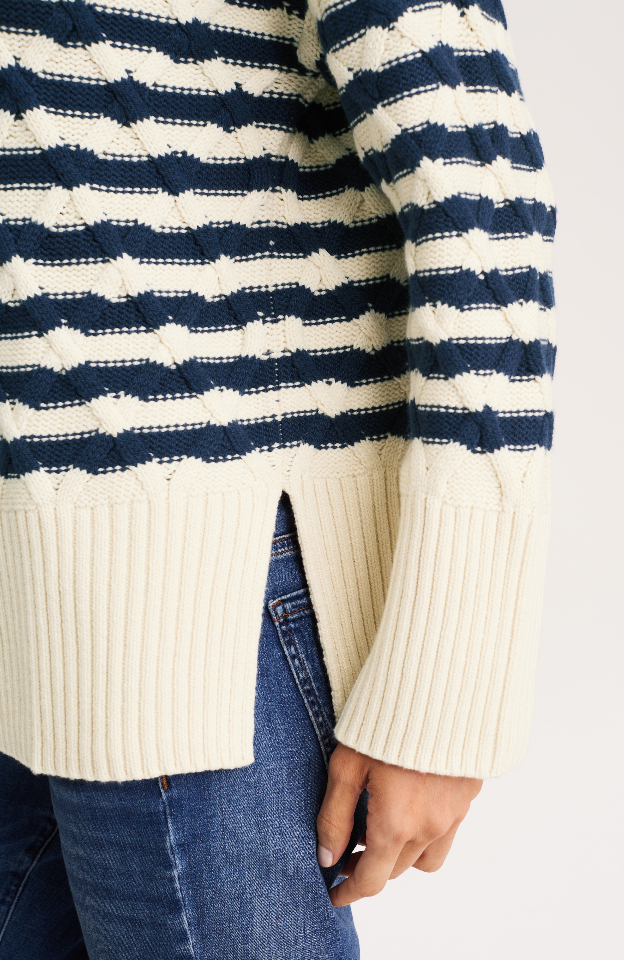striped cabled sweater