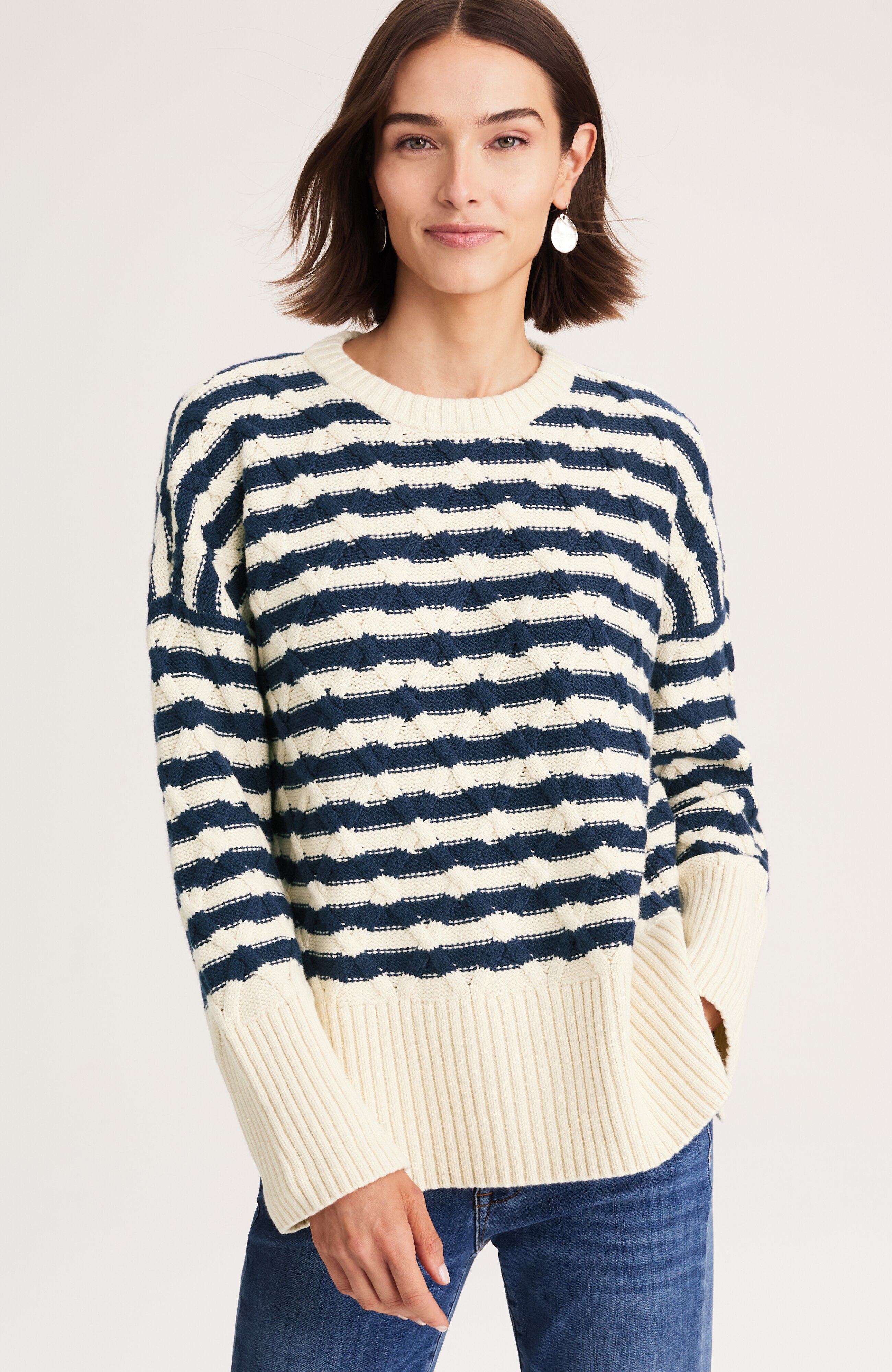 striped cabled sweater