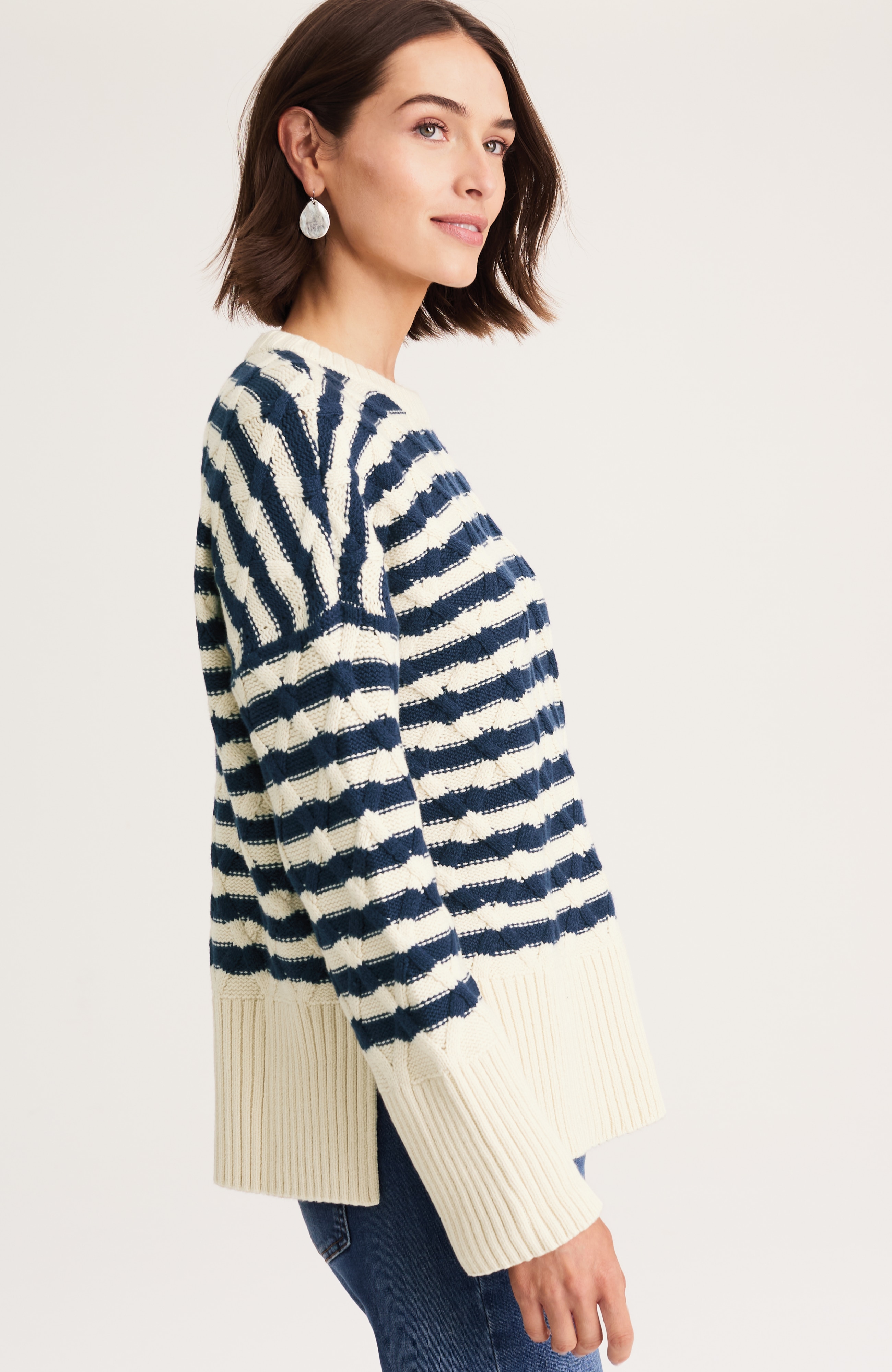 striped cabled sweater