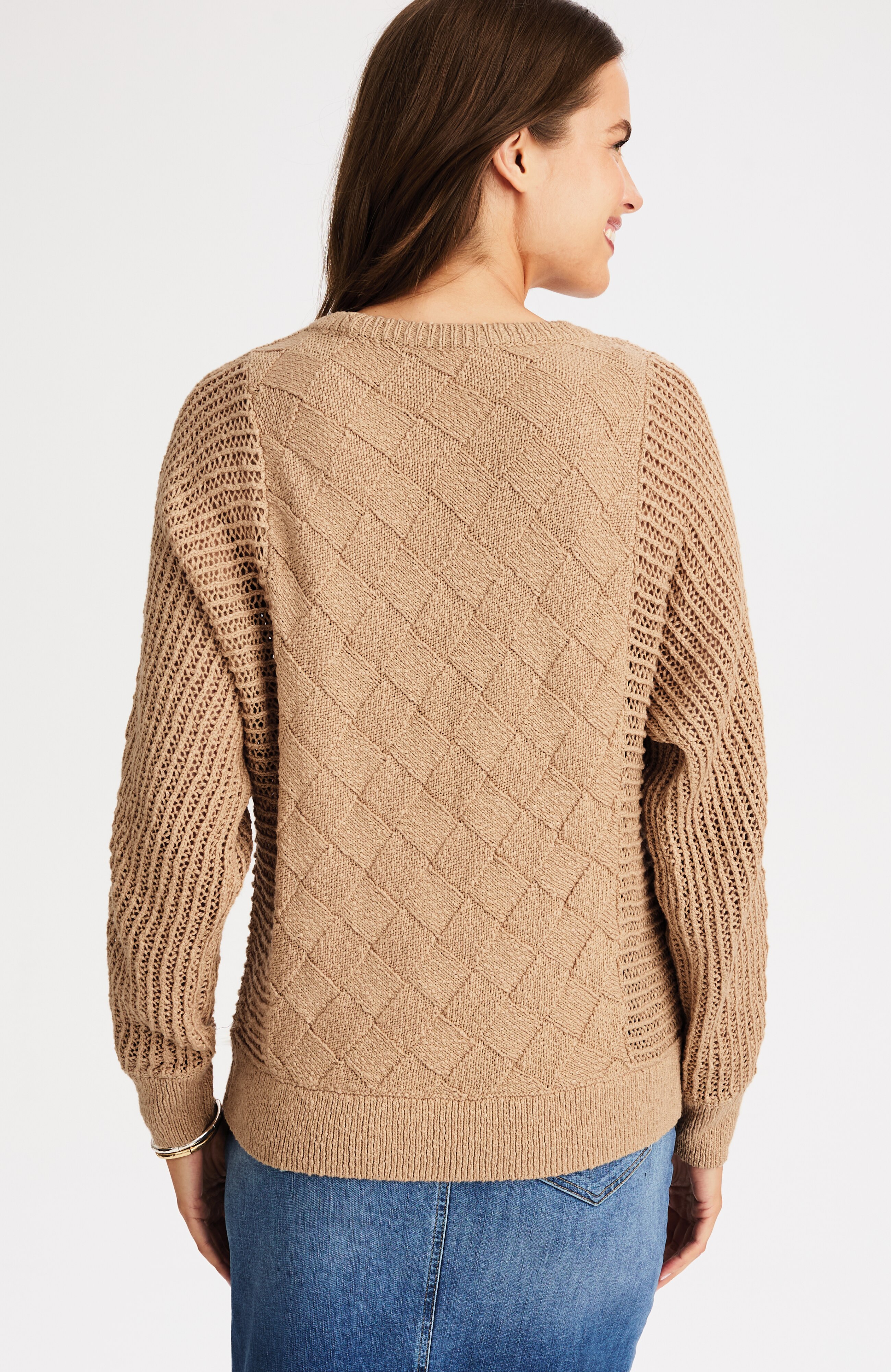mixed-textures pullover sweater
