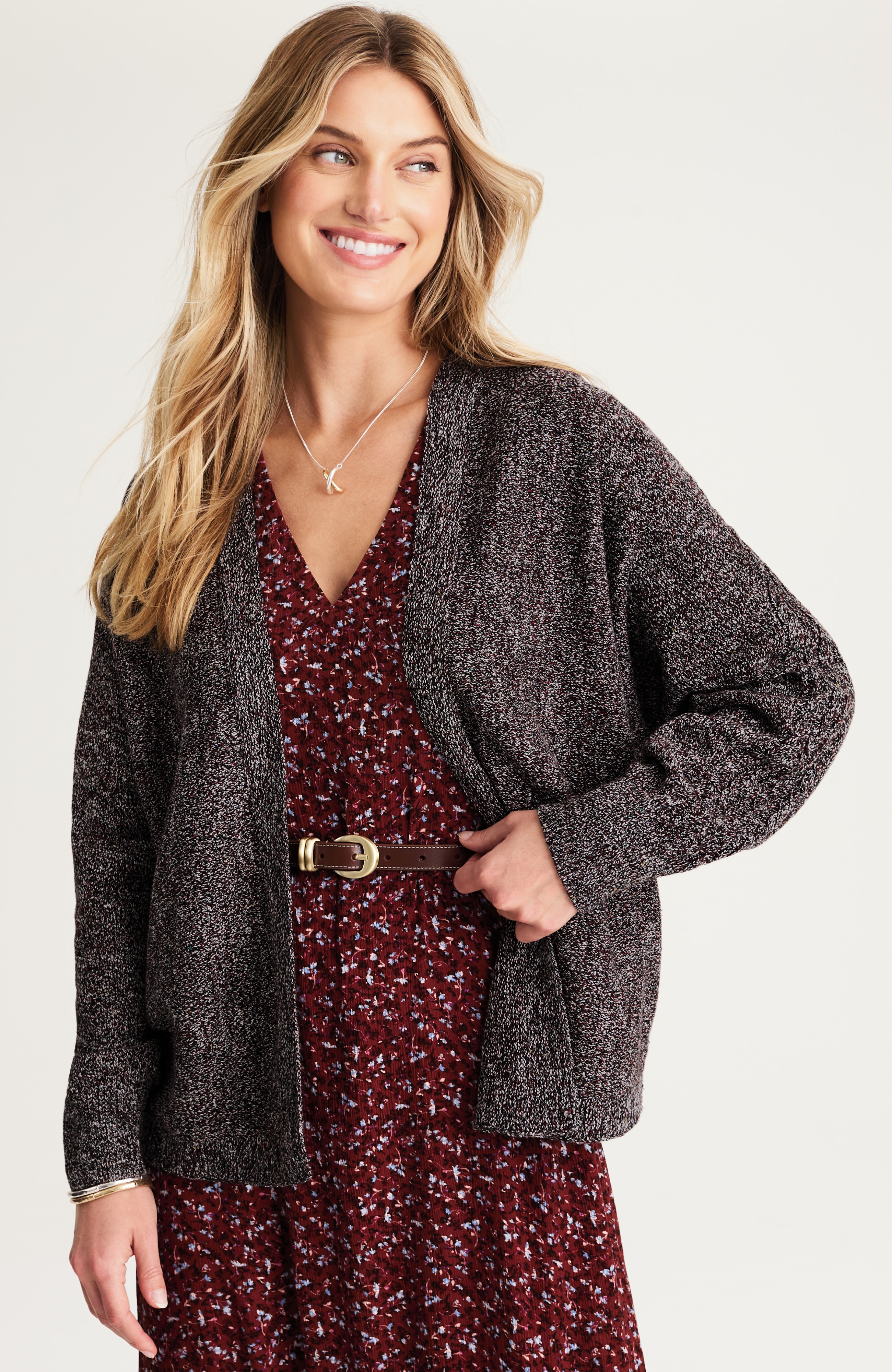 marled dolman-sleeve cardi