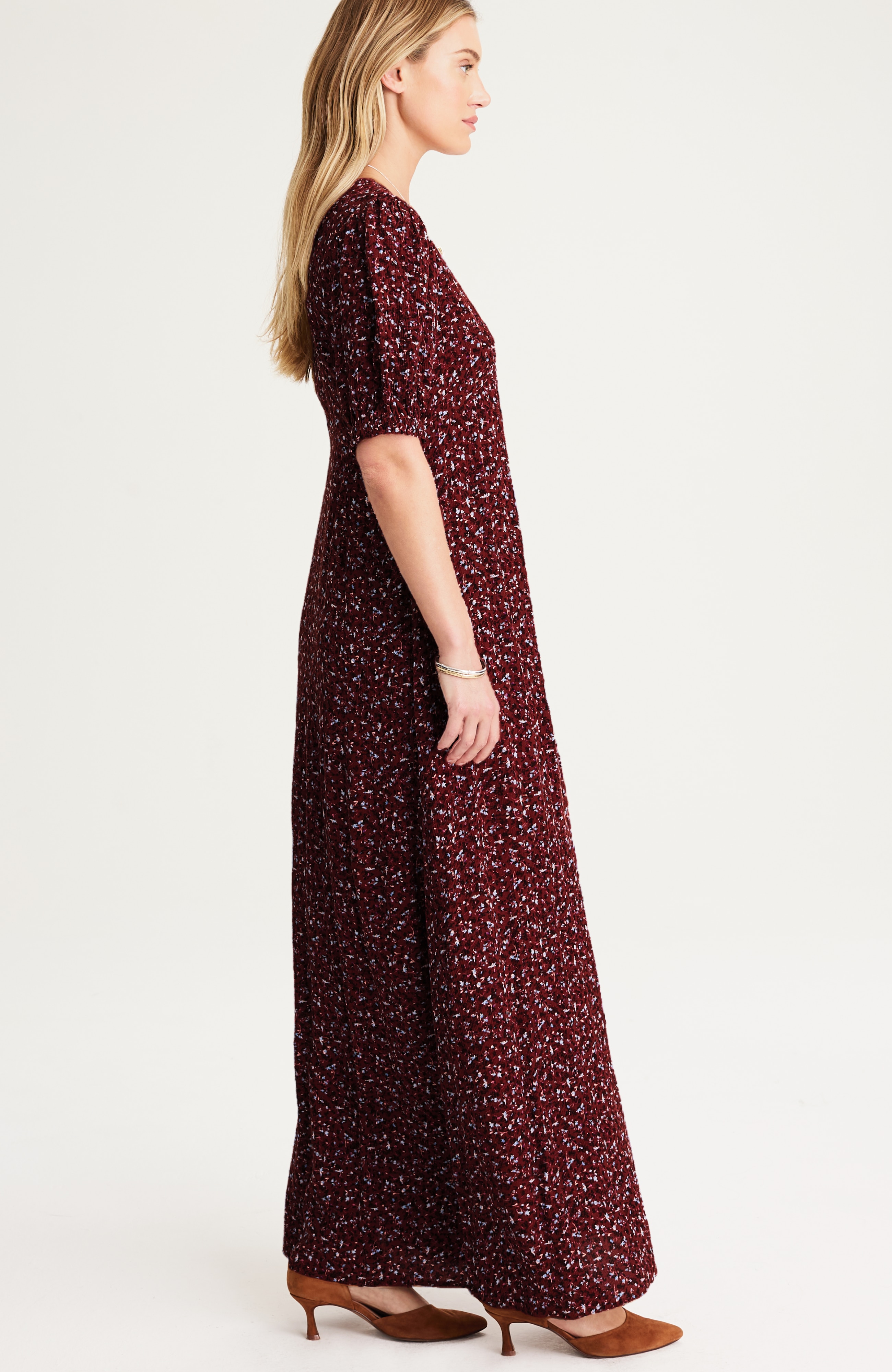 ruffled-sleeve floral maxi dress