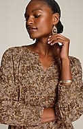 pure jill smocked block-printed top
