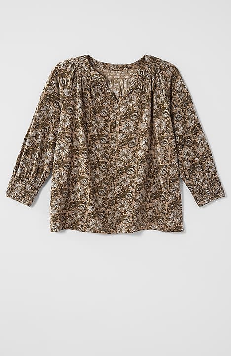 pure jill smocked block-printed top