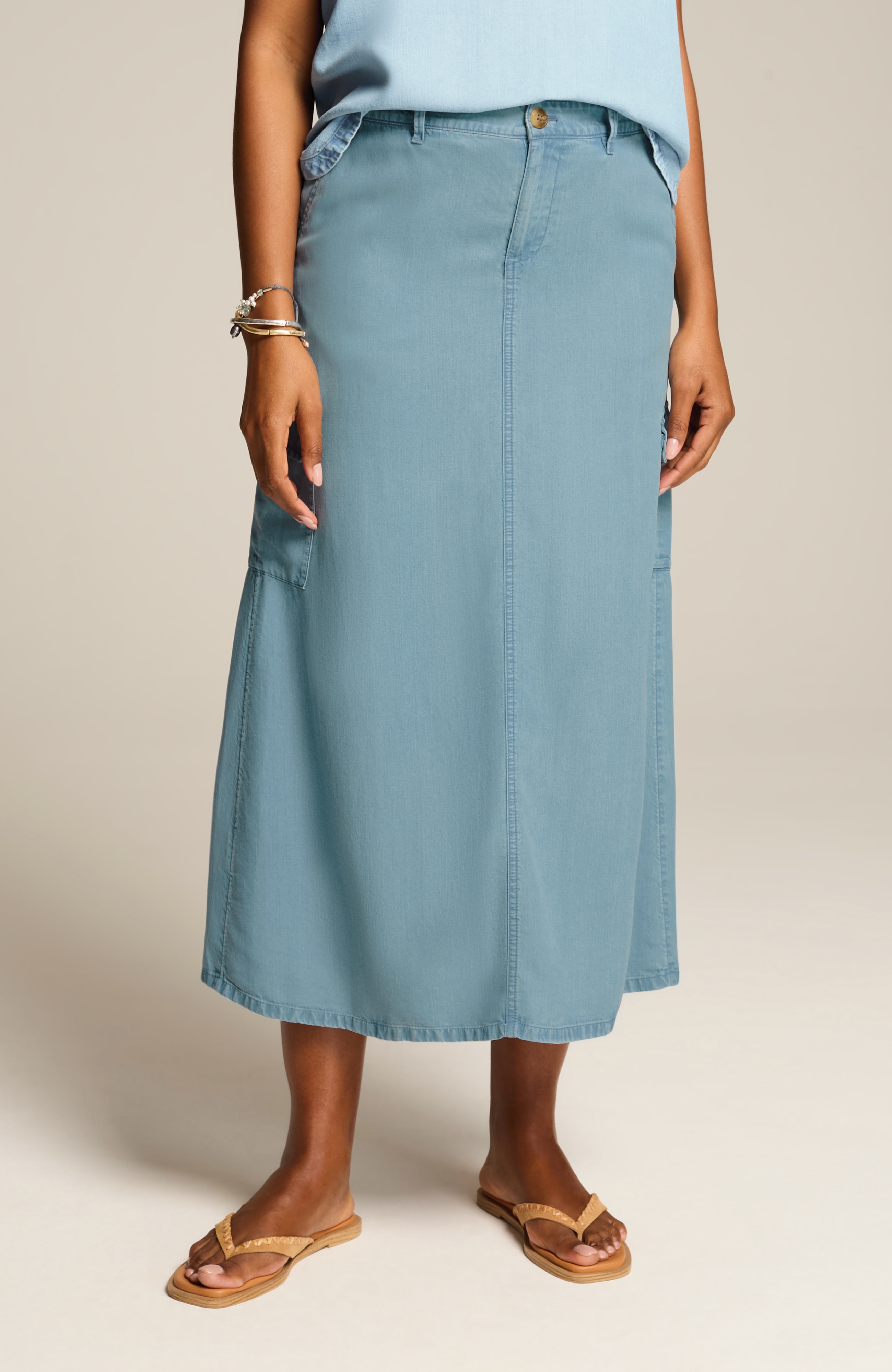 indigo tencel™ lyocell cargo maxi skirt