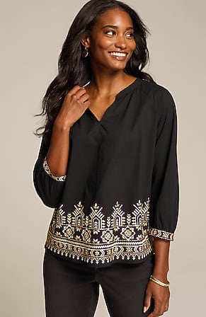 Image for Pure Jill Embroidered-Hem Top