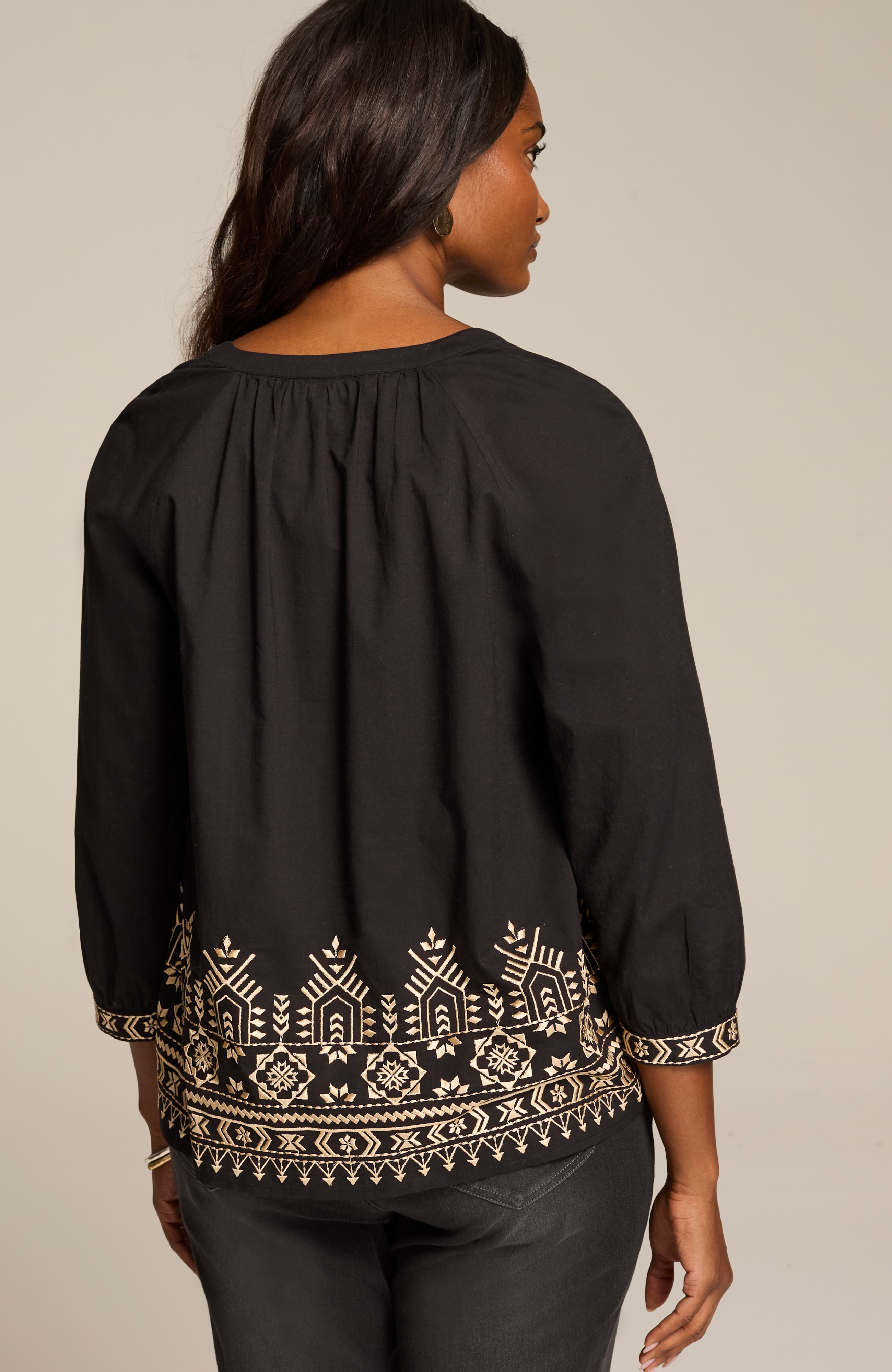 pure jill embroidered-hem top