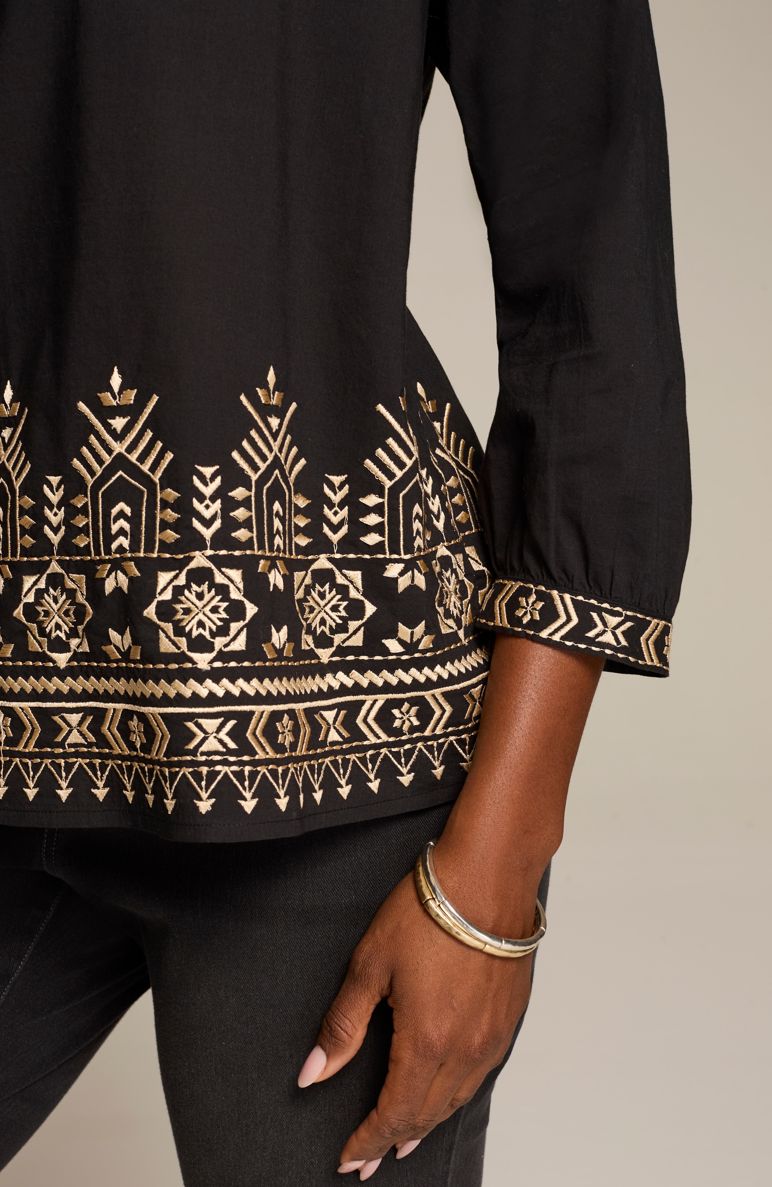 pure jill embroidered-hem top