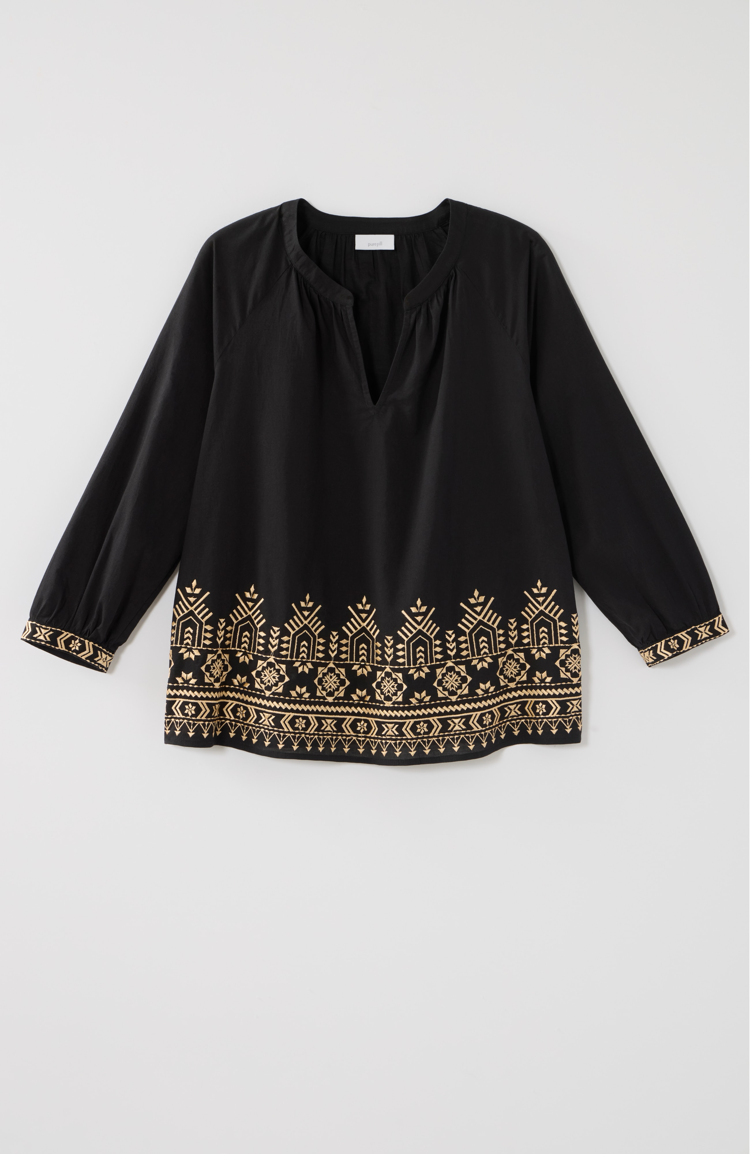 pure jill embroidered-hem top