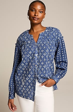 Image for Mixed-Print Seersucker Top
