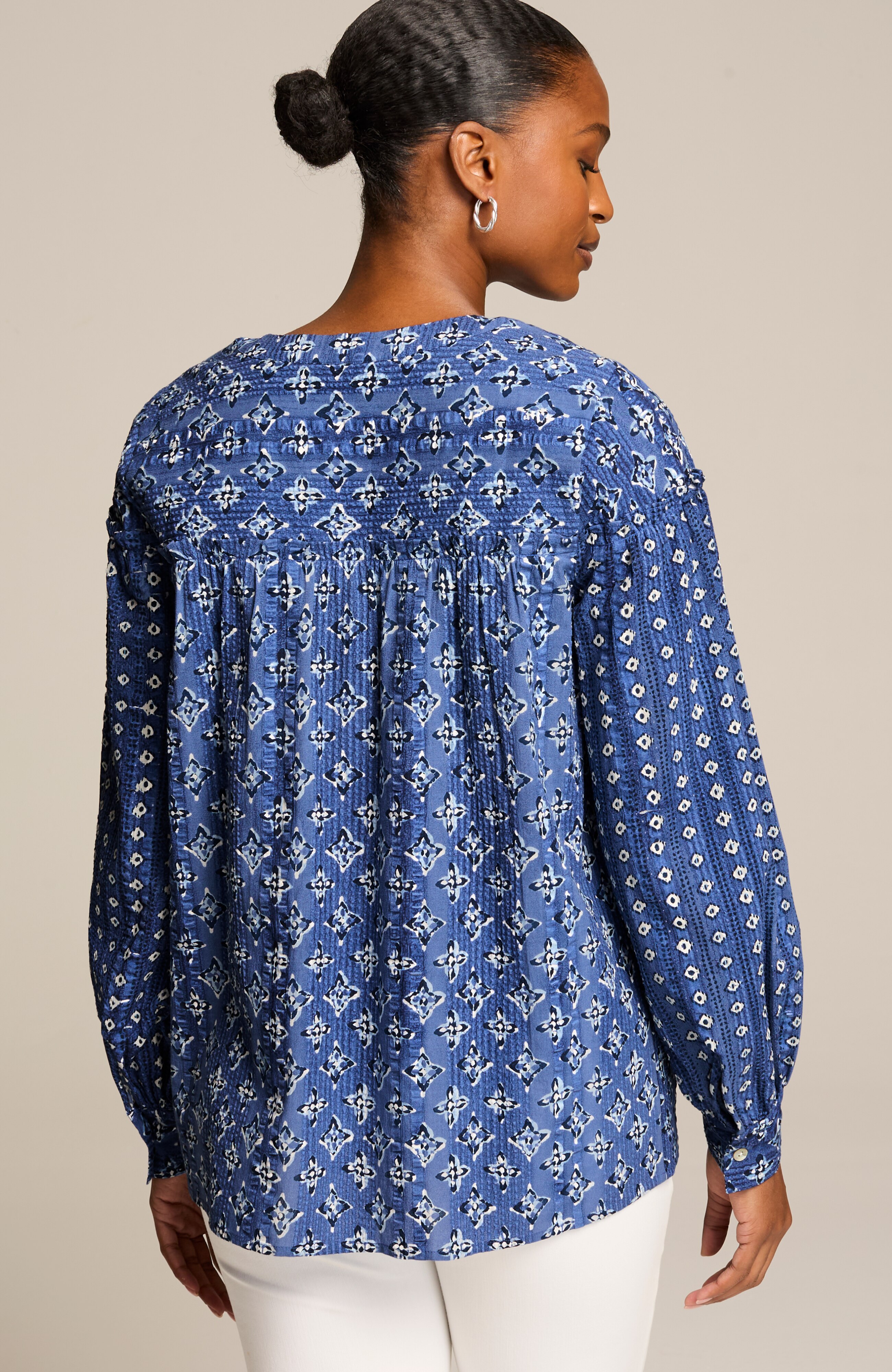 SUSURI - マーシュコート（Check Mixed-Print Seersucker Top | JJill