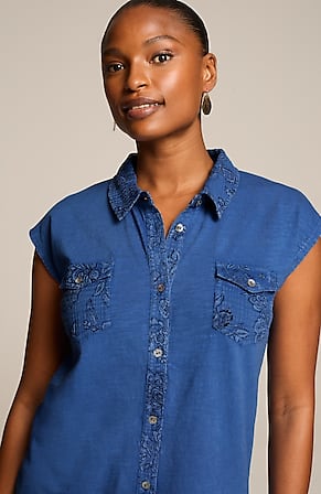 Image for Mixed-Media Patch-Pocket Top