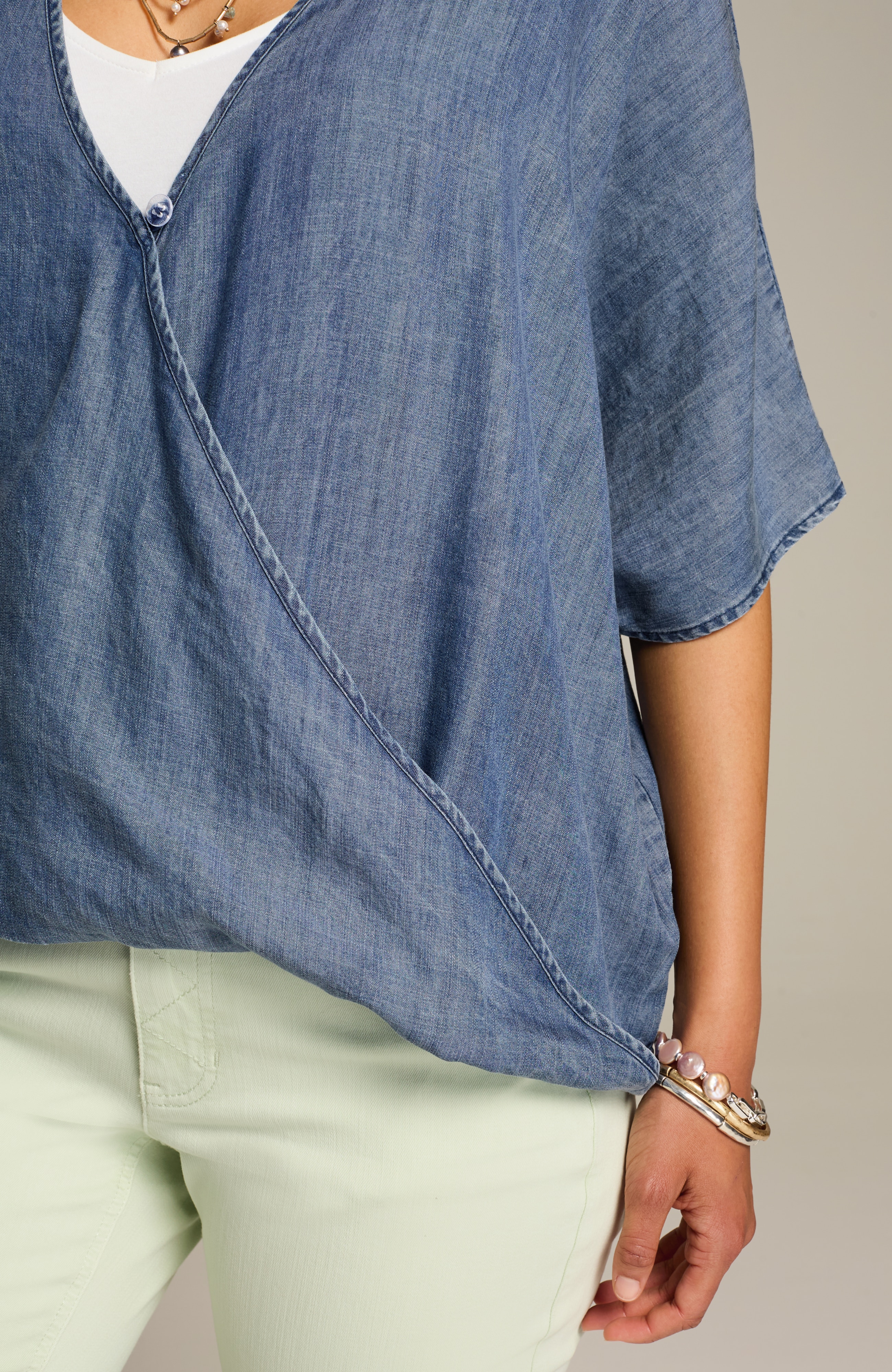 denim twist-front poncho