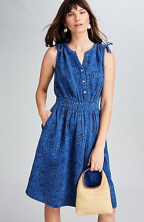 Image for Cotton-Gauze Tie-Sleeve Dress