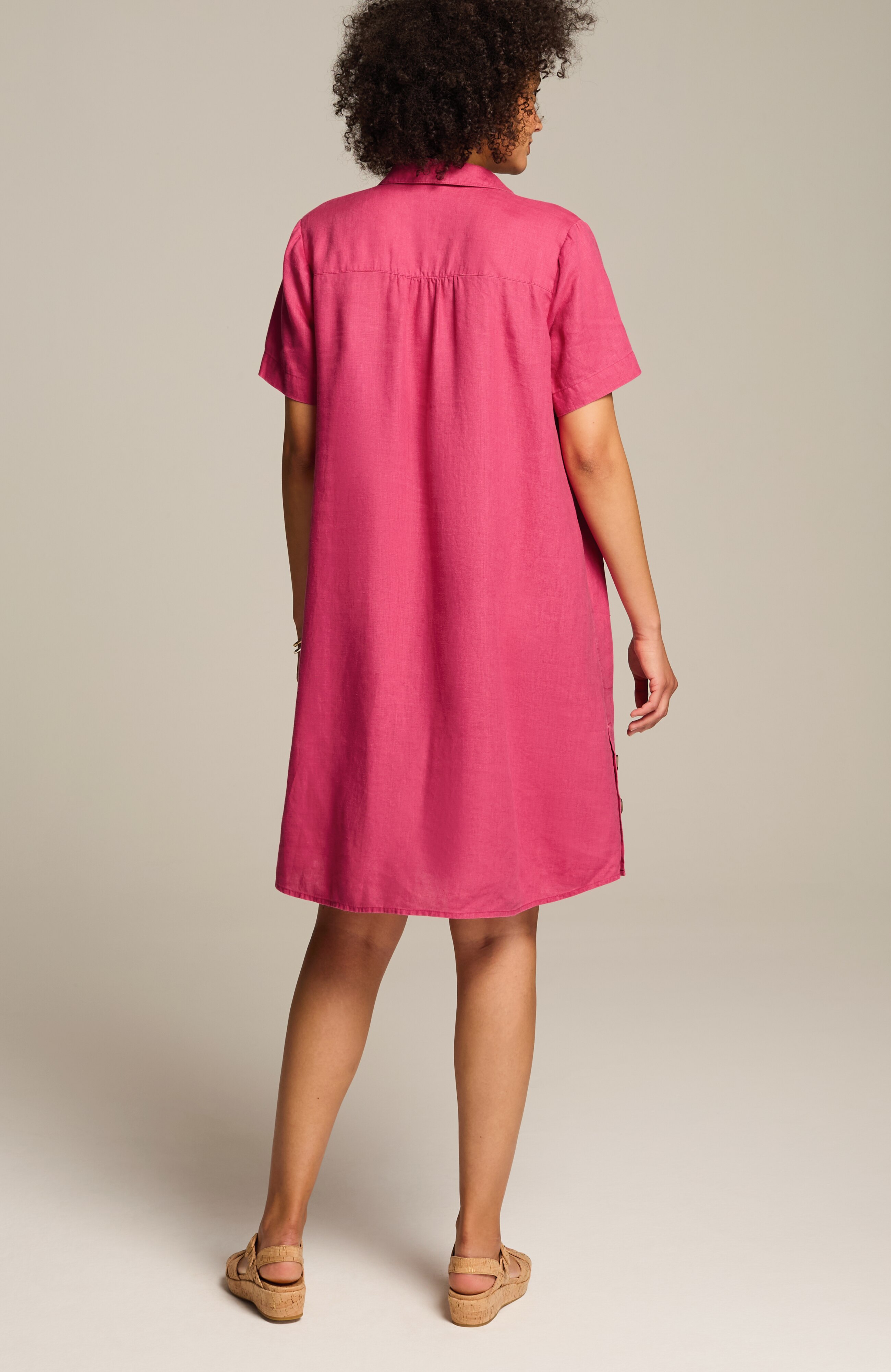 side-button linen shirtdress