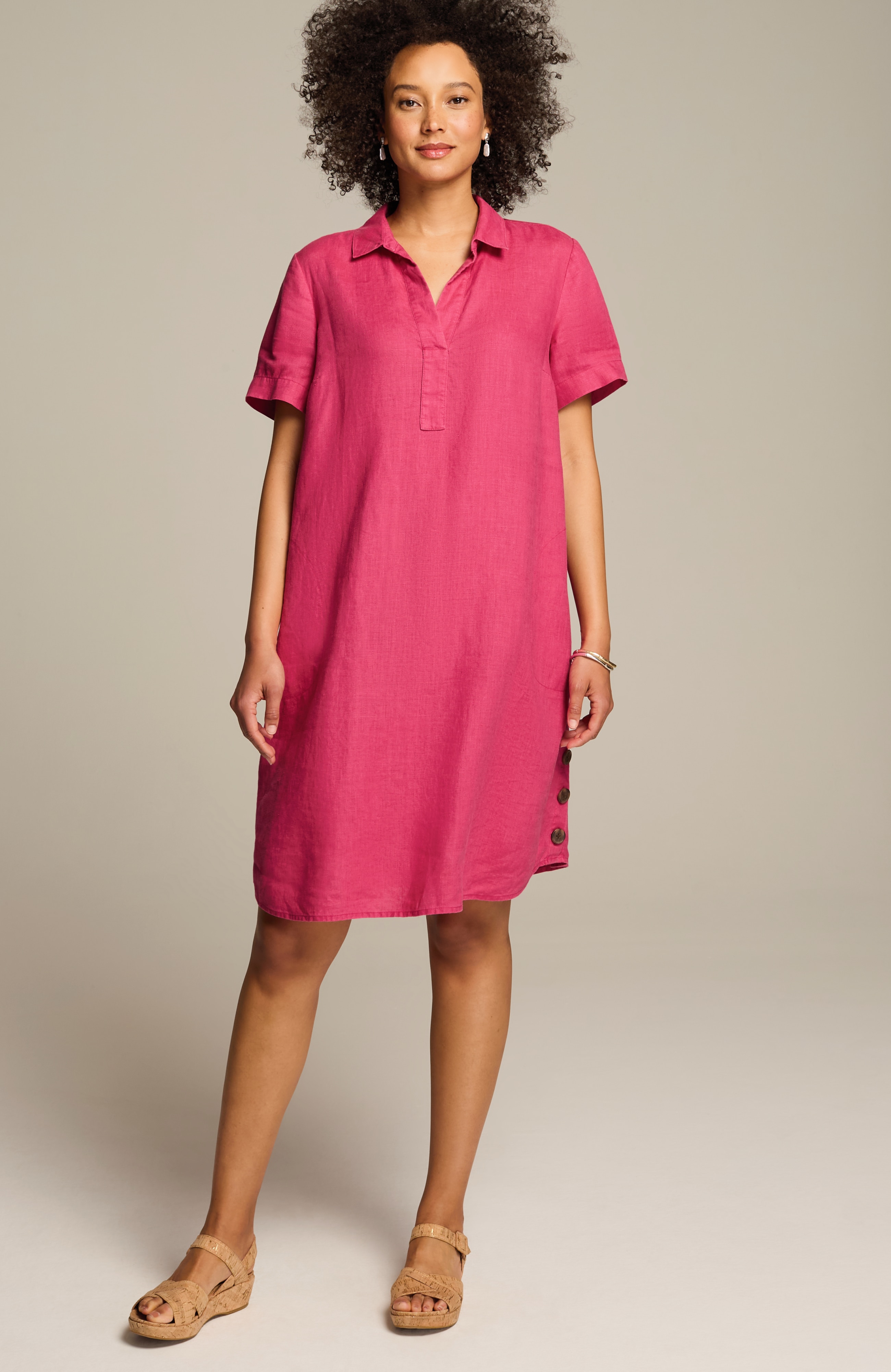 side-button linen shirtdress
